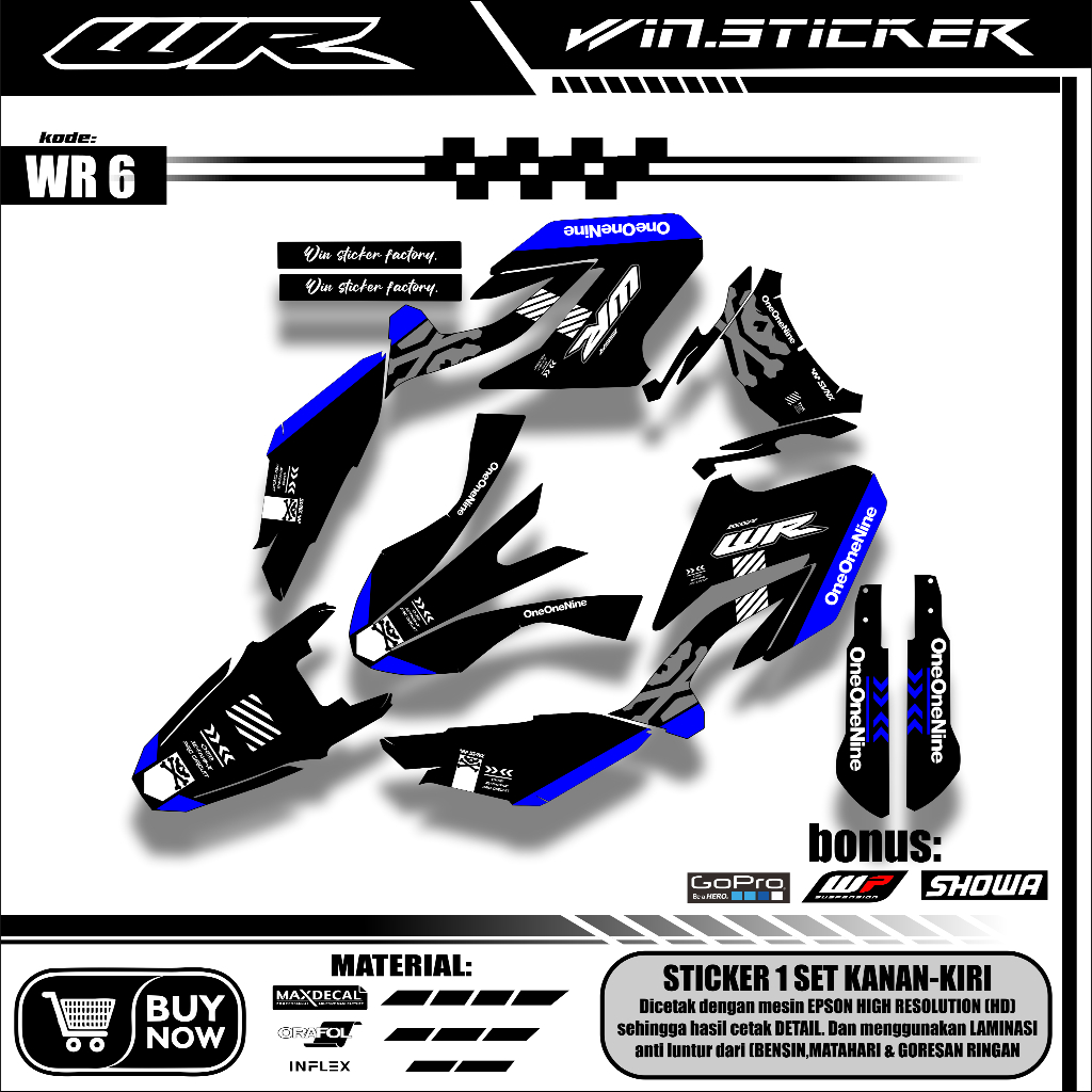 Decal Stiker Motor WR 155 Full Body - Sticker Lis Body WR Gank Hitam Merah Terbaru