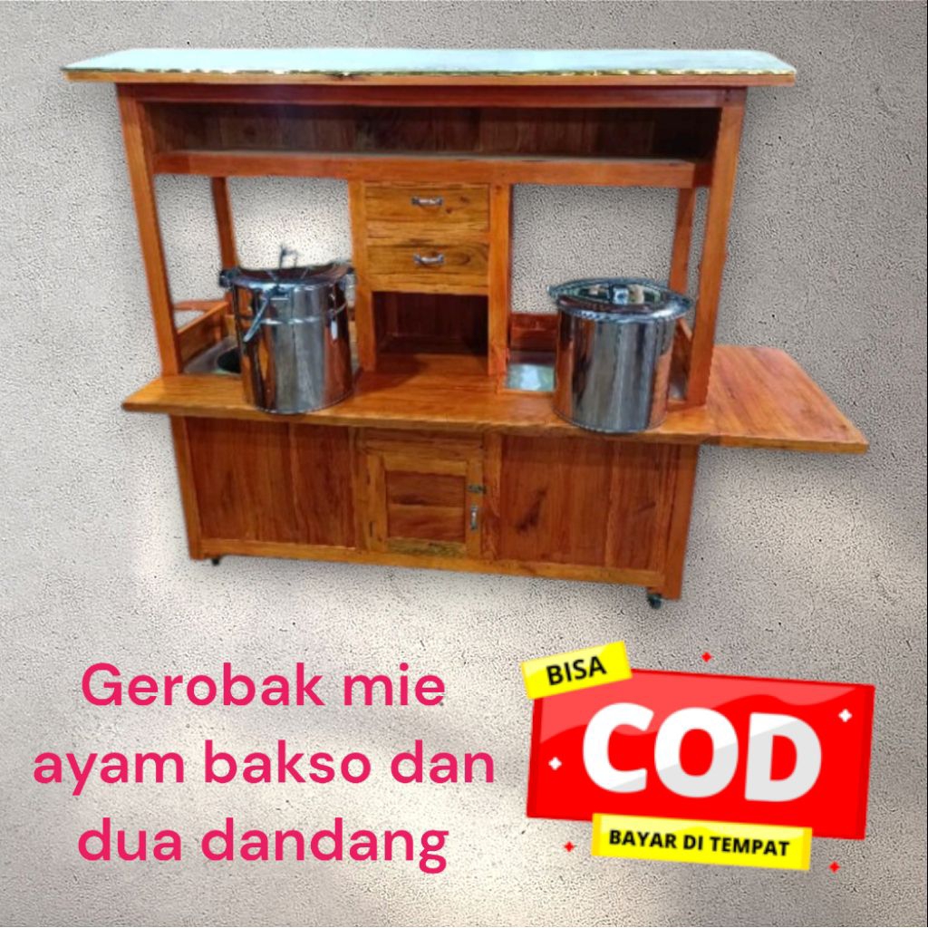 gerobak mie ayam bakso dua dandang dan roda troli
