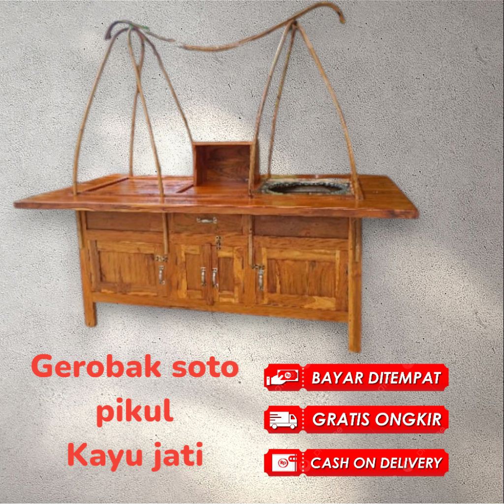 gerobak soto pikul kayu jati