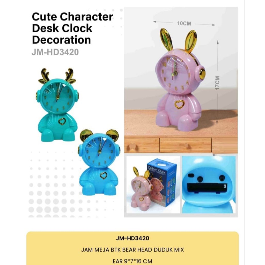 jam meja karakter beruang/jam meja lucu/jam meja anak/jam alarm