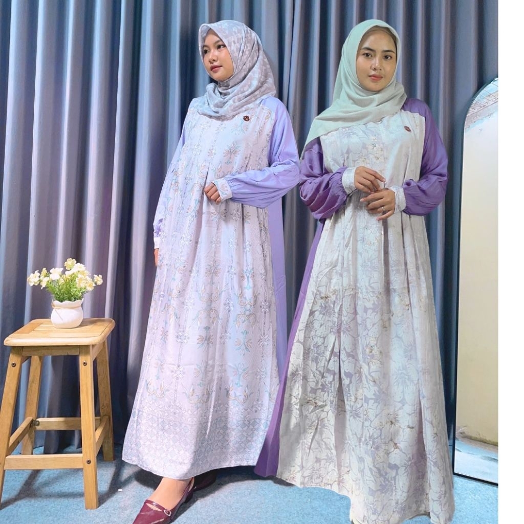 Gamis Keysa bahan rayon twill mix jacquard LD allsize 120 cm Busui Friendly