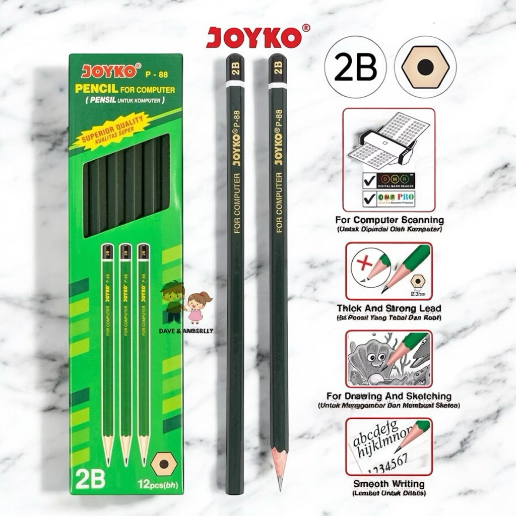 

[ 1 LUSIN ] JOYKO Pensil 2B Kayu / Pensil Ujian Sekolah 2B P-88