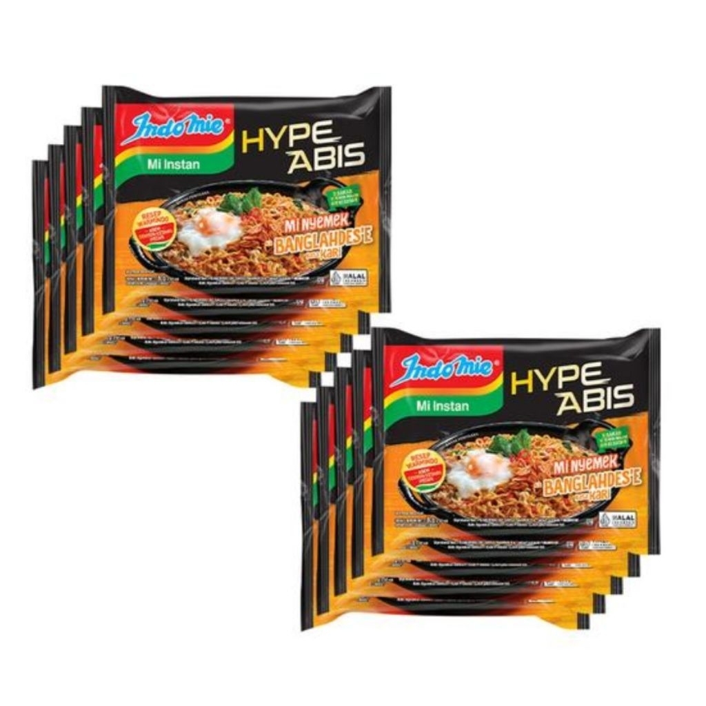 

Paket 10 Pcs - Indomie HypeAbis Mie Nyemek Banglahdes'e Rasa Kari isi 80 Gram