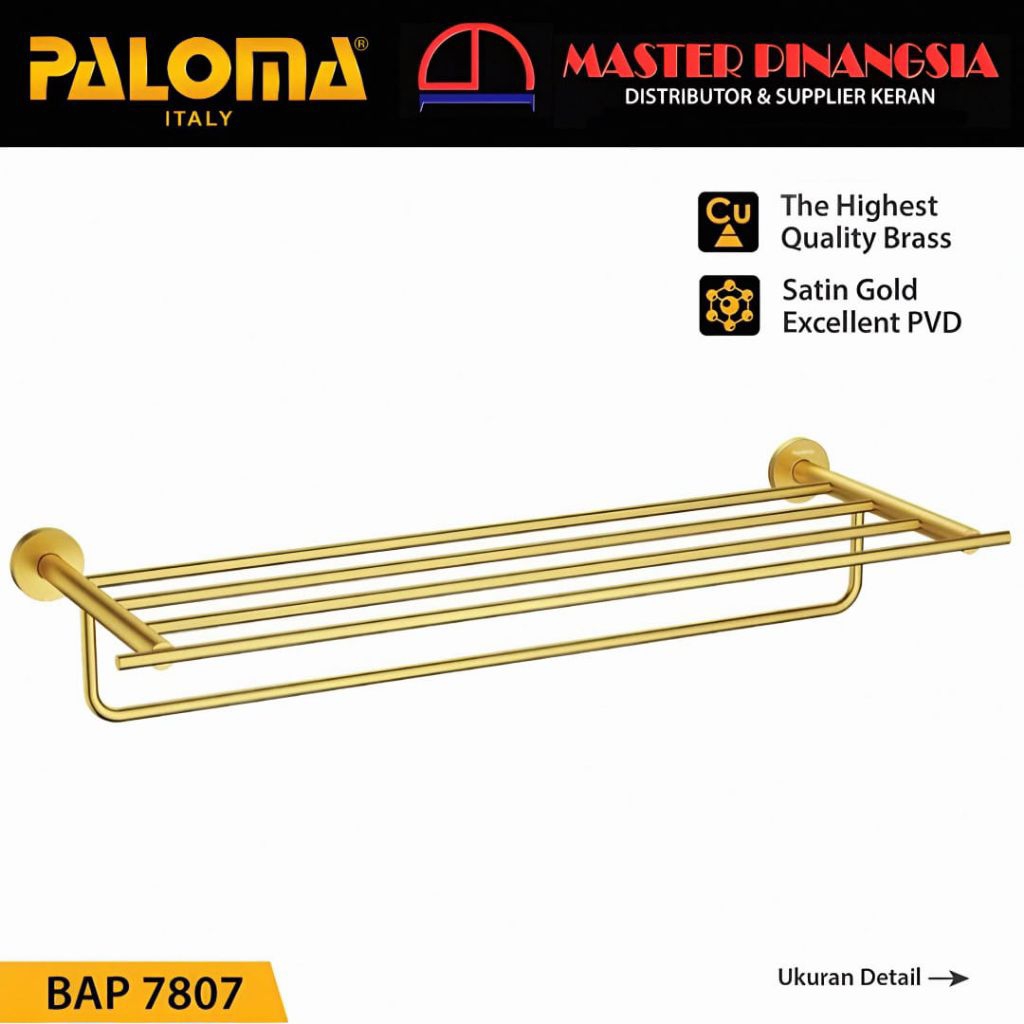 PALOMA BAP 7807 Rak Handuk Gantungan Handuk dan Baju Hanger Mandi Satin Gold