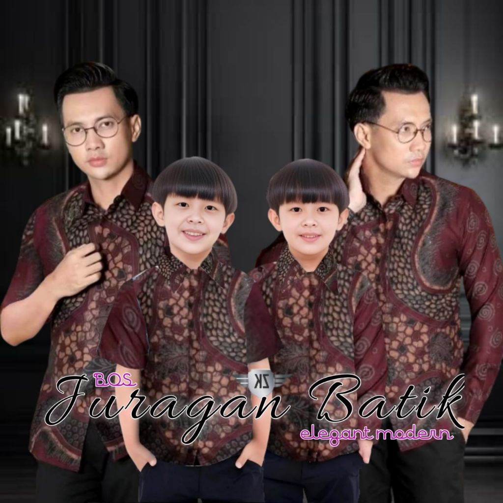 Batik Warna Merah Maroon Maron Marun | Batik Ayah Anak Kemeja Batik Couple Ayah Dan Anak Laki-laki