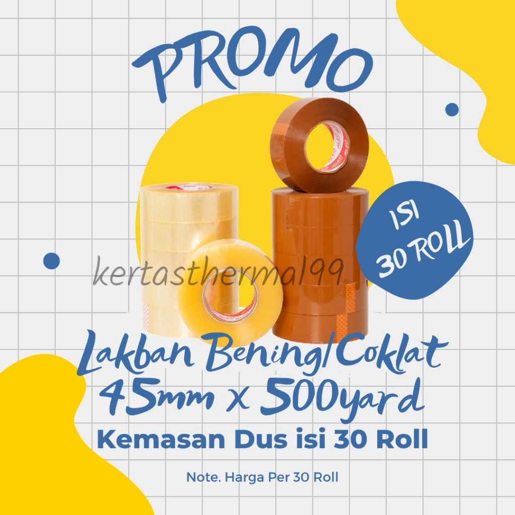 

DUS 30 ROLL Lakban Bening 45mm x 500 Yard - Lakban Coklat 45mm x 500 Yard JUMBO ALEO / Lakban Bening 500 Yard