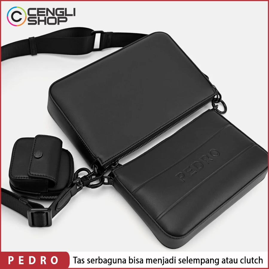 PEDRO TAS SELEMPANG PRIA ORIGINAL PEDRO SLING BAG ASLI ORI BRANDED TERBARU HITAM PM036
