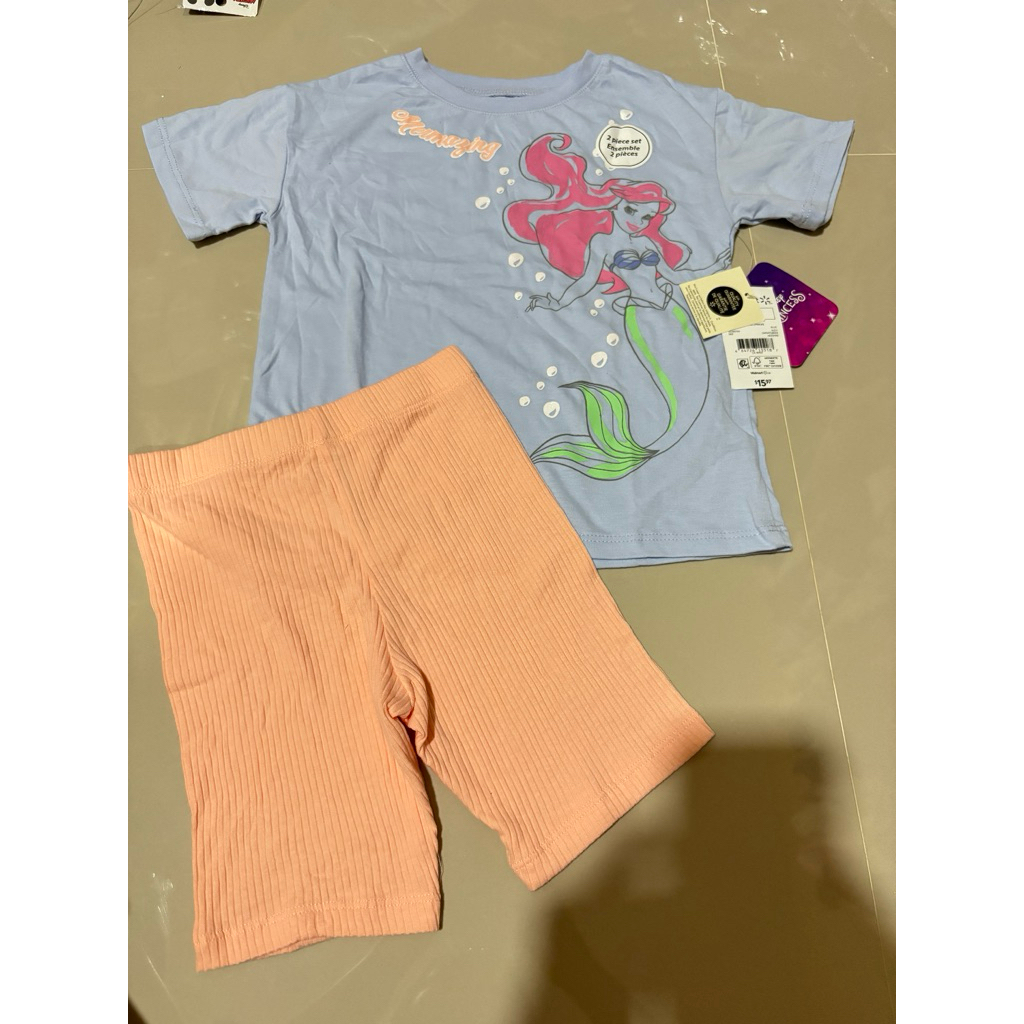 Set disney ariel mermaid biru peach anak 2 dan 4 tahun