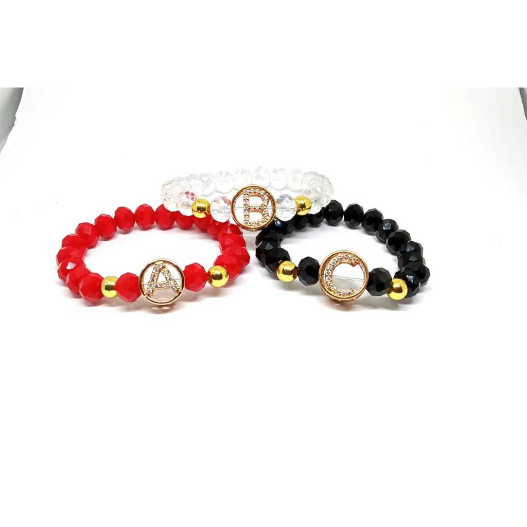 Gelang Manik Manik Anak Liontin Huruf Kombinasi Manik Kuning - Gelang Huruf Anak