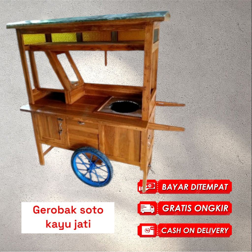 gerobak soto Lamongan kayu jati free ongkir