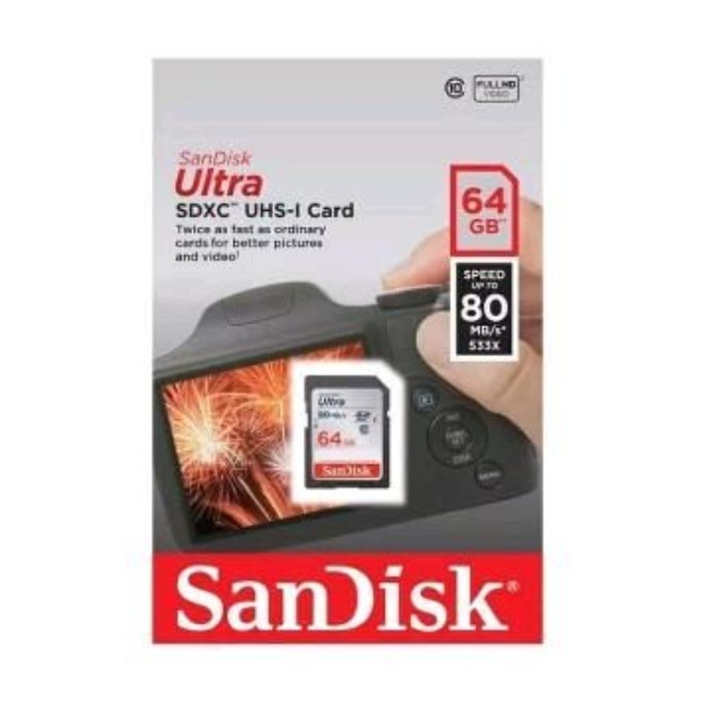 Memory 64GB Sandisk Ultra SDHC SDCARD UHS-I Card Class 10 80MBPS