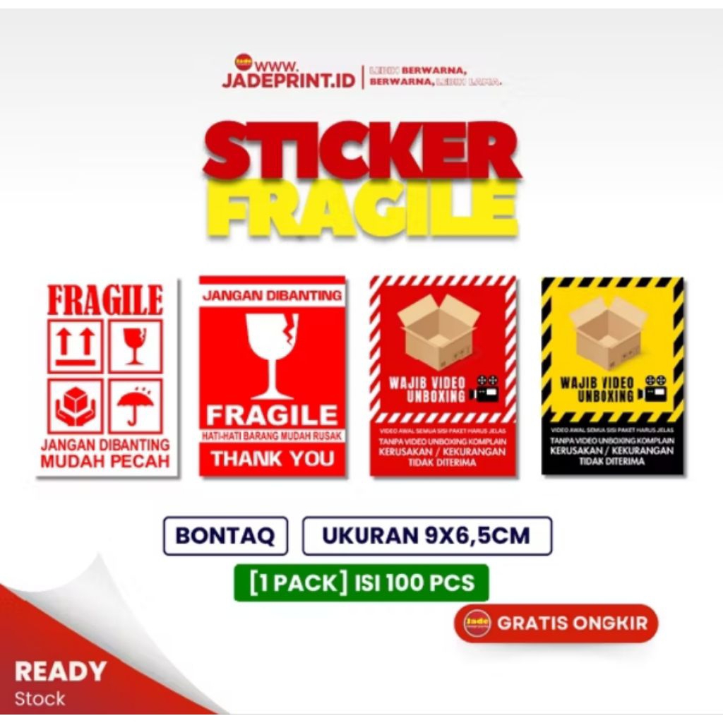 

[STICKER FRAGILE] Stiker Label Fragile 9 x 6,5cm Sticker Wajib VIdeo Unboxing Isi 100 Pcs