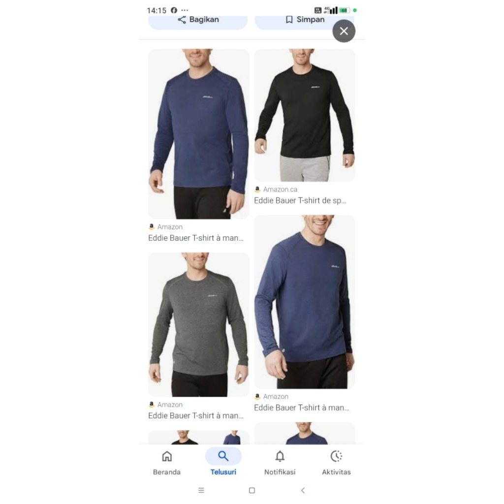 (ada jumbo)eddie bauer kaos pria dryfit lengan panjang