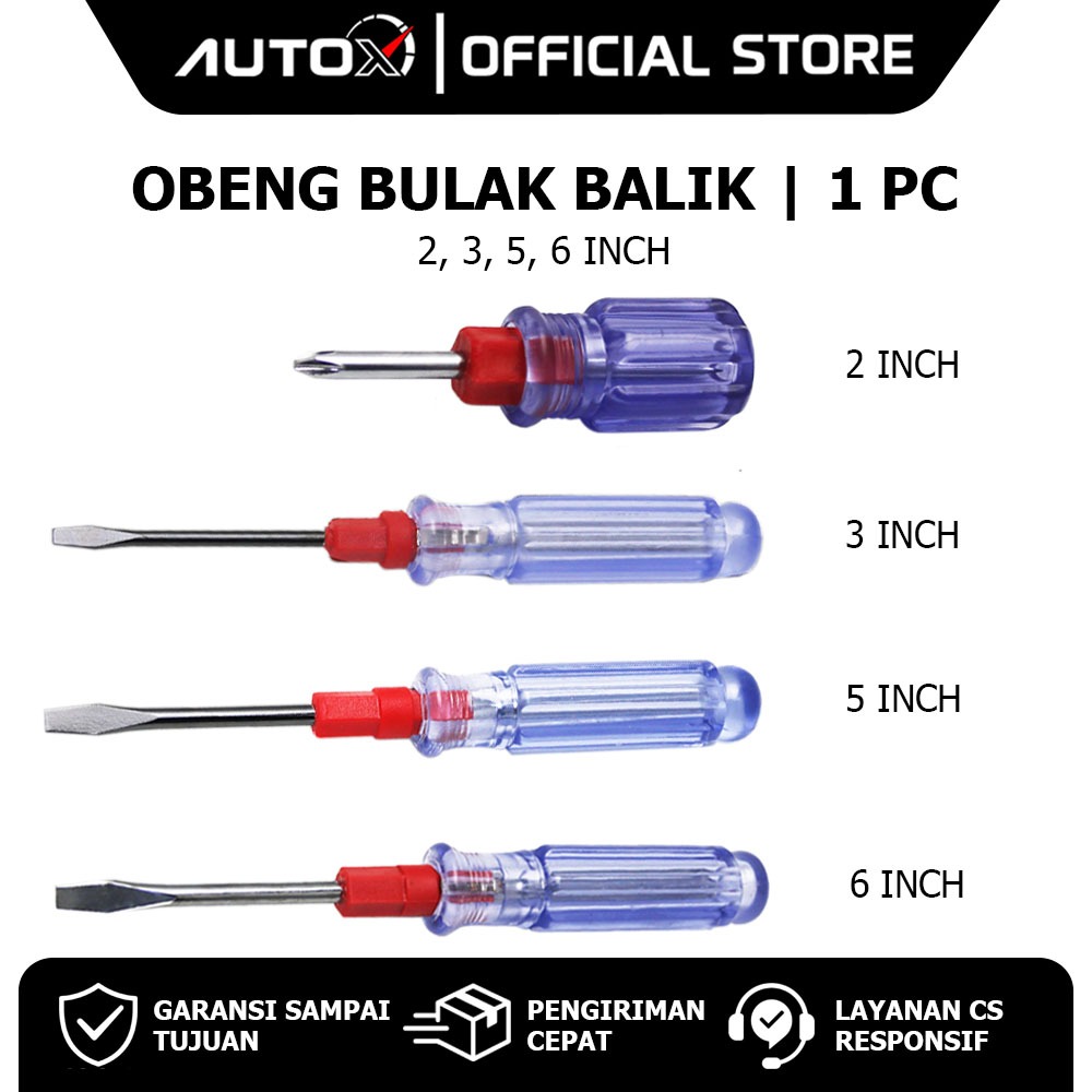 Obeng Cebol Mini 2 3 5 6  Inch In Biru Bolak Balik Bulak Plus Minus Kecil Stubby 2Way 2 Way