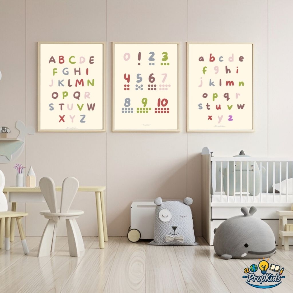 Poster Edukasi Anak A3+ | Huruf, Angka, Warna | Dekorasi Dinding PAUD TK