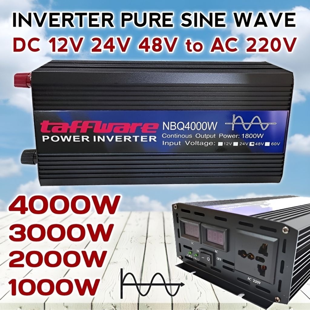 Inverter DC ke AC Pure Sine Wave ORIGINAL DC 12V 24V 48V ke AC 220V 1000W 1600W 2000W 3000W 4000W PS