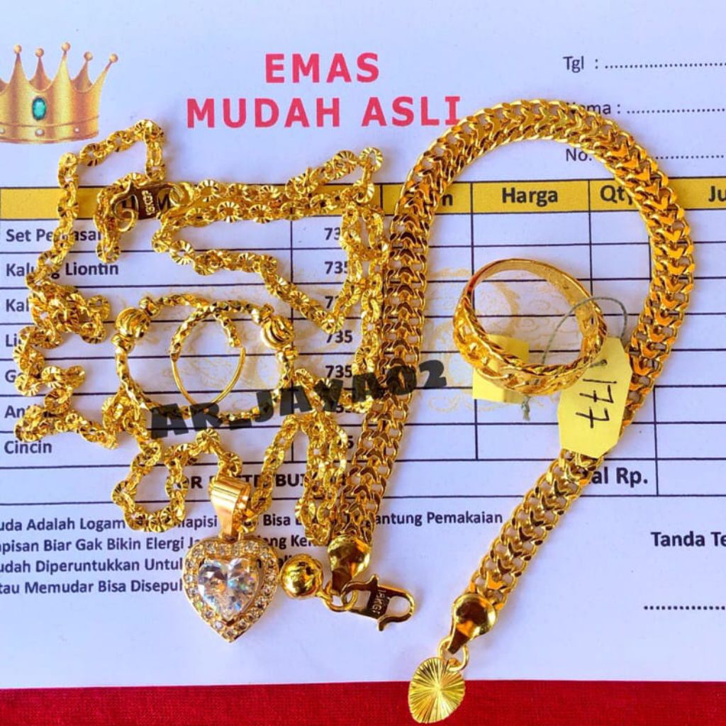 Set perhiasan kadar 350% asli emas muda anti karat