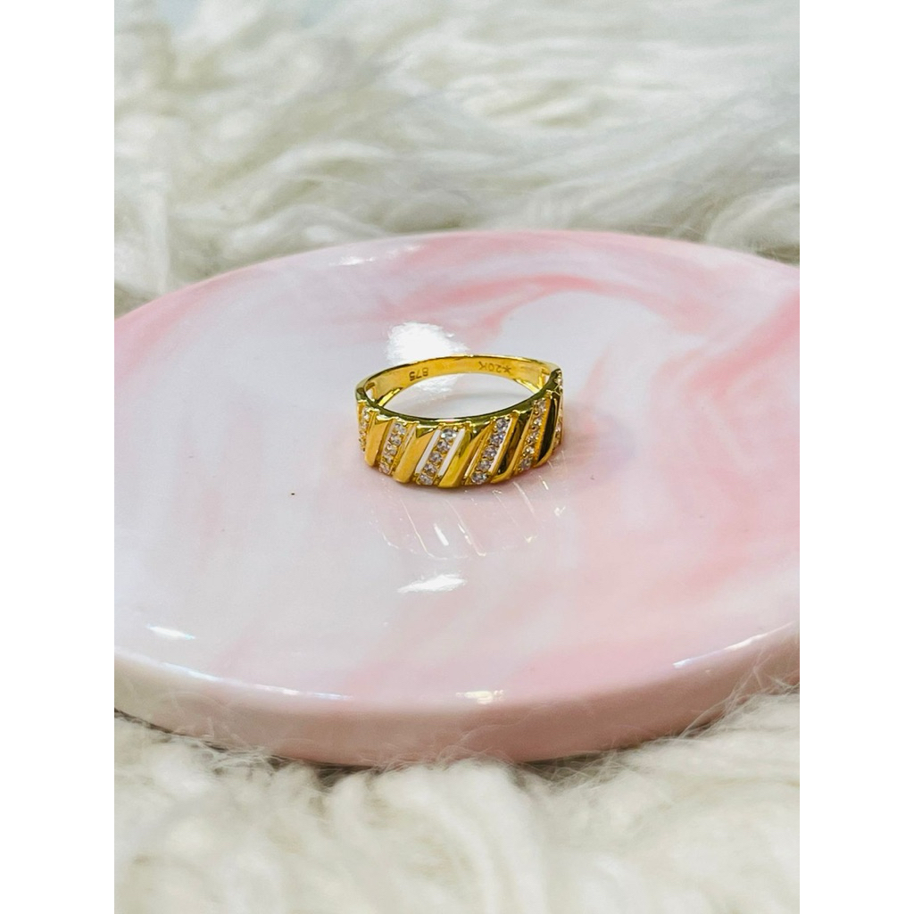 cincin permata polos serong uk 14 stngah emas asli kadar 875