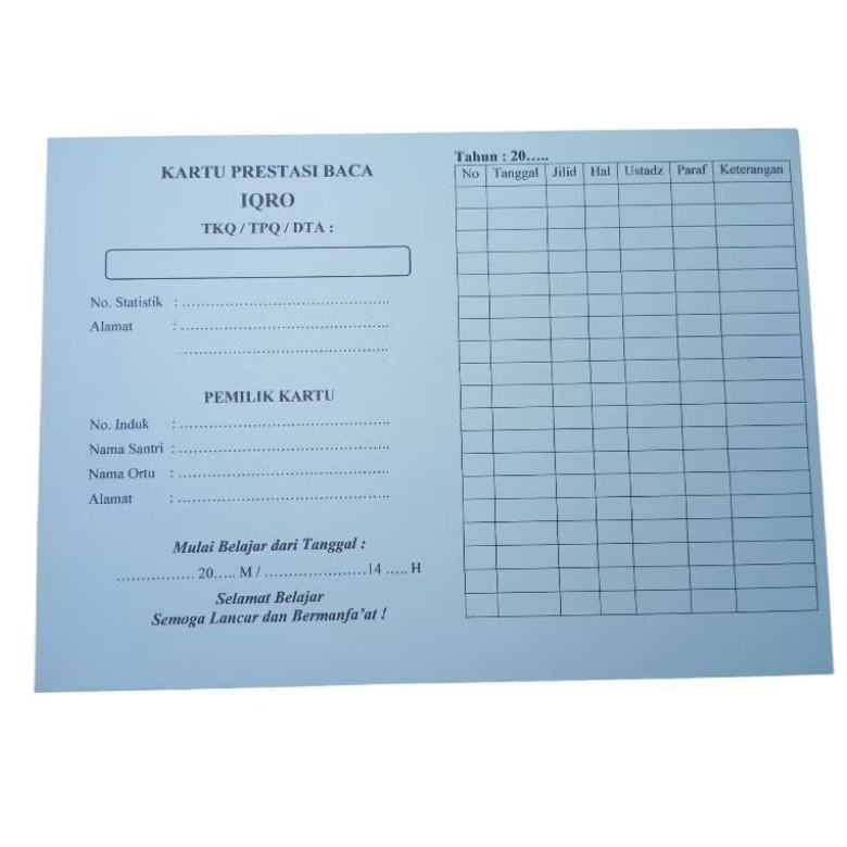 

kartu prestasi membaca iqro