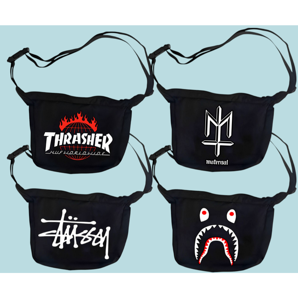 Tas Selempang Bahu Pria Distro Halfmoon Kanvas Waistbag Cowok Slingbag Pria Wanita Tas Kanvas