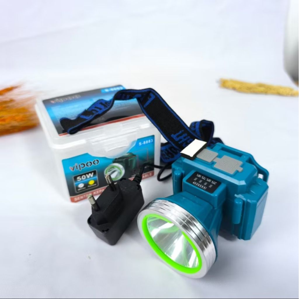 vipoo s-8883 senter kepala waterproof 50watt cahaya putih tahan 12jam