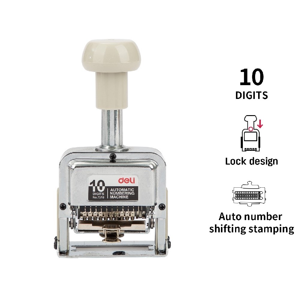 

Stempel Mesin Cap Nomor Urut Otomatis DELI Automatic Numbering Stamp 6 digit 7506 / 8 digit 7508 / 10 Digit 7510