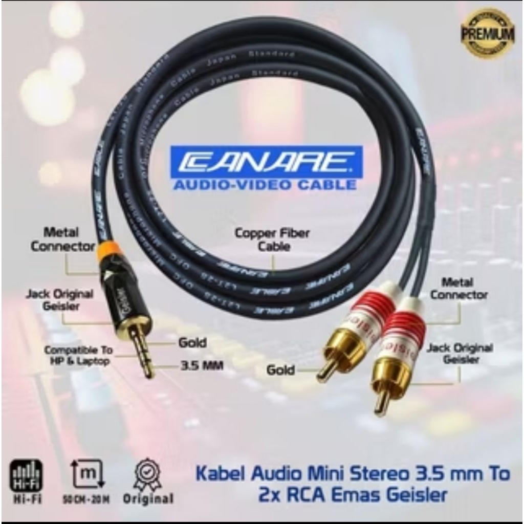 30 - 50 meter Kabel audio Mini stereo ke 2 rca ems geisler kabel utk hp/laptop ke speaker