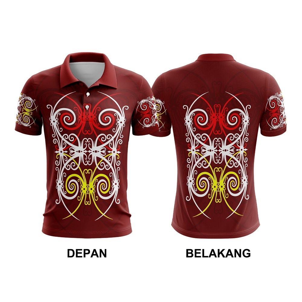 Jersey Pria Motif Batik Dayak Kalimantan / Baju Batik Kalimantan / Kaos Polo Pria Batik Dayak Printi