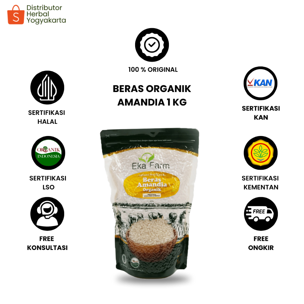

Eka Farm Beras Organik 1 KG - Beras Diabetes Amandia Diet Aman Diabetes Low Calorie Sugar Organik Beras Amandia Beras Sehat