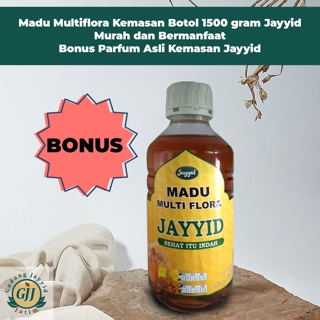 

Madu Multiflora Kemasan Botol 1500 gram Jayyid Murah dan Bermanfaat Bonus Parfum Asli Kemasan Jayyid
