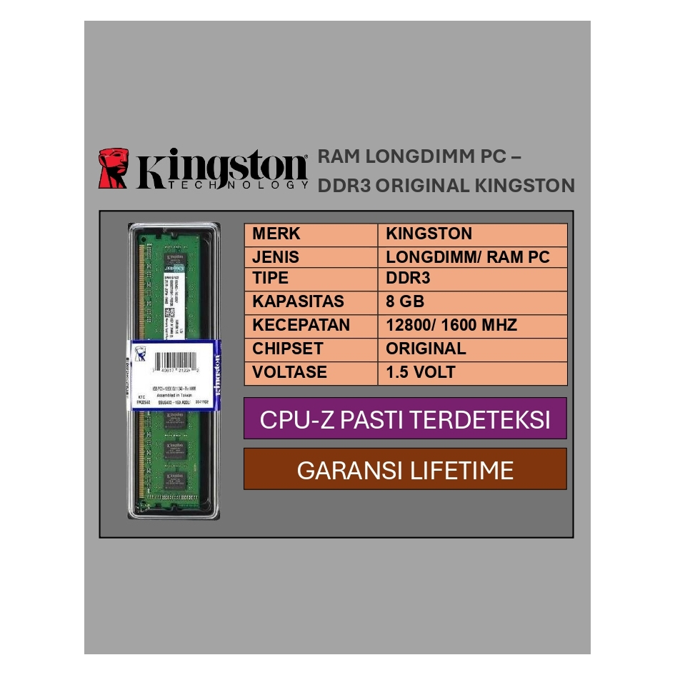 RAM DDR3 KINGSTON 8GB - LONGDIMM/ RAM PC