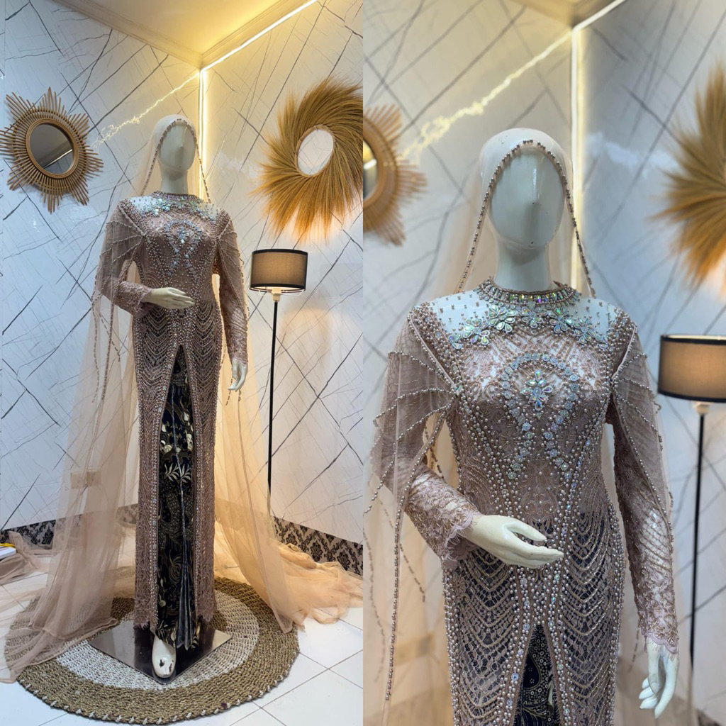 sewa kebaya pengantin coklat susu bahan santili premium
