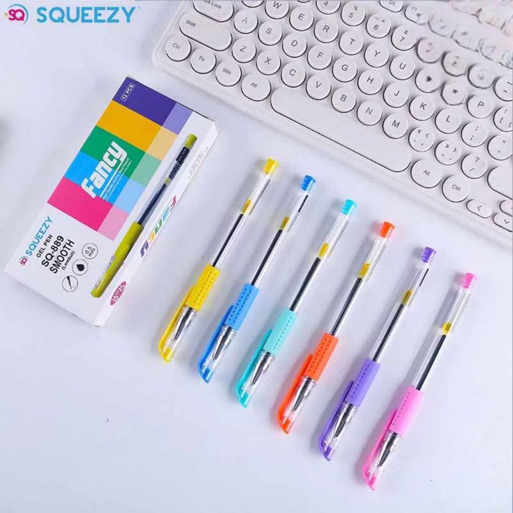 

1 PACK = 12 BIJI Pen Gel SQUEEZY FANCY SQ 889 SMOOTH hitam 0.5mn