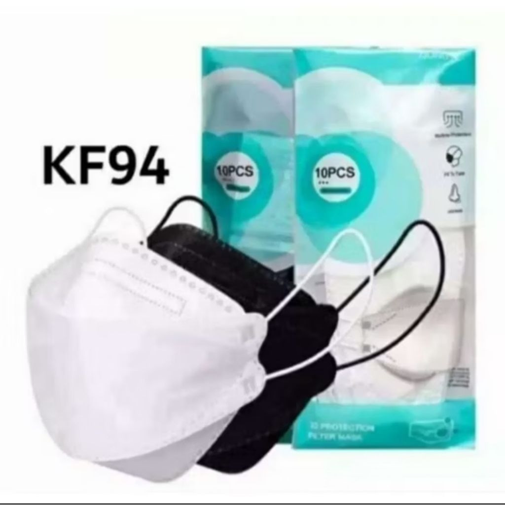 MASKER KF94 4PLY / MAKSER KF94 ISI 10 PCS WARNA HITAM DAN PUTIH / MASKER POLOS WARNA HITAM DAN PUTIH