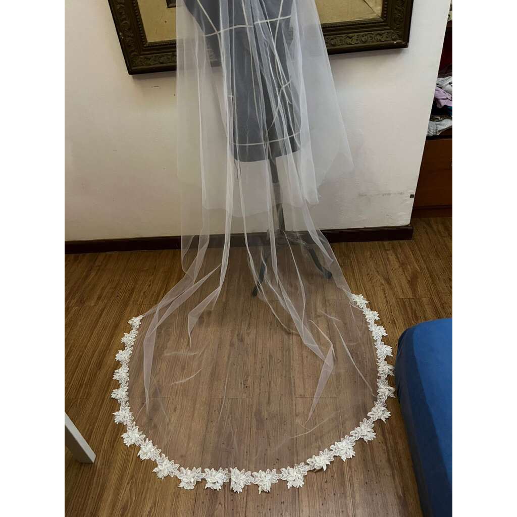 Sarkara wedding veil 85 renda bunga organdi 2 m