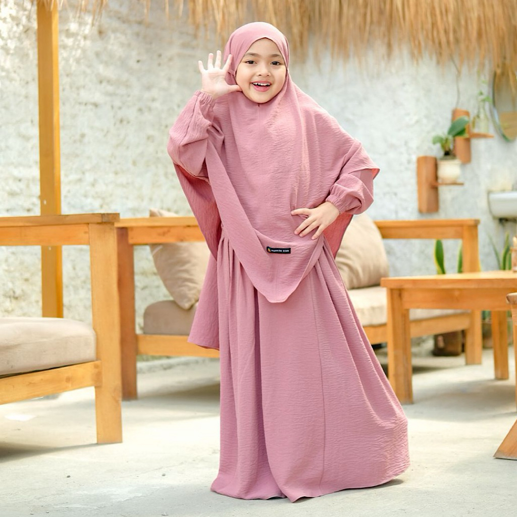 Hayana Kids,Azzura Set Gamis Anak Syar’i Khimar Bergo Free Cadar Untuk Usia 2-12Tahun