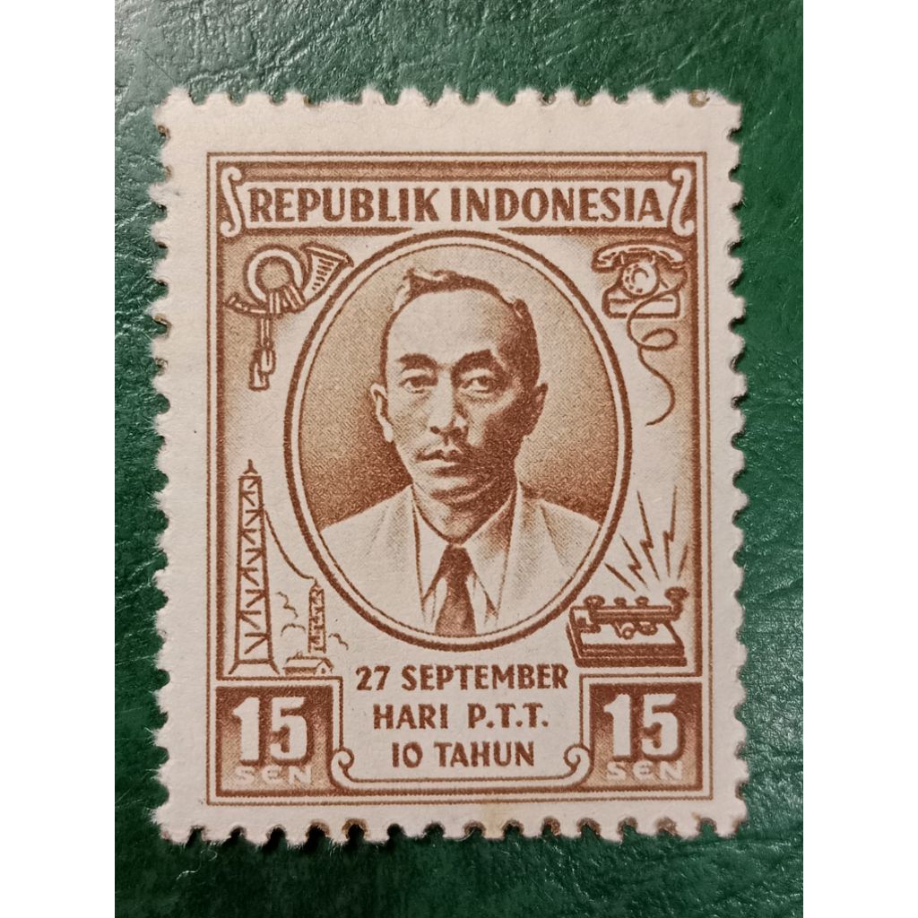 

Prangko Indonesia 15 Sen 10 Tahun P. T. T Tahun 1955 UN USED
