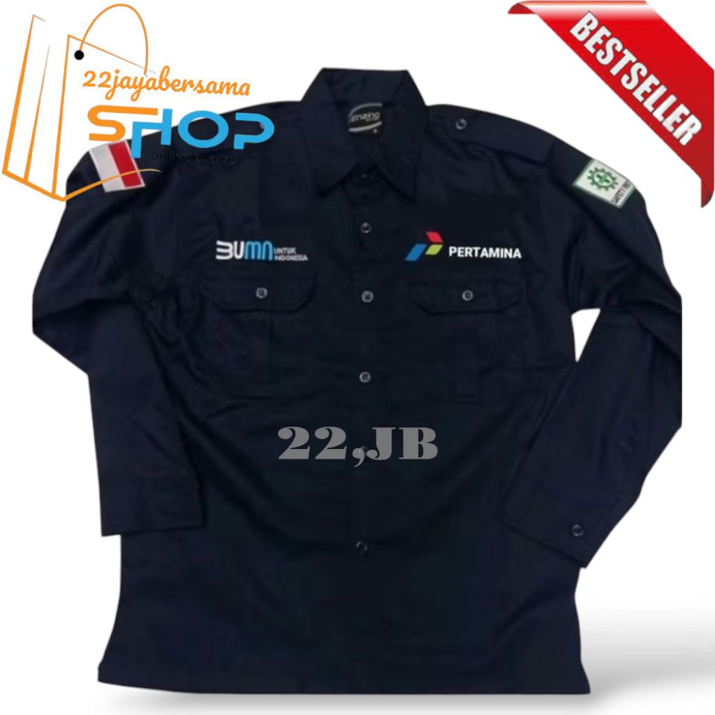 Kemeja PERTAMINA • Baju Pertamina • Seragam PERTAMINA Bordir Lengan Panjang