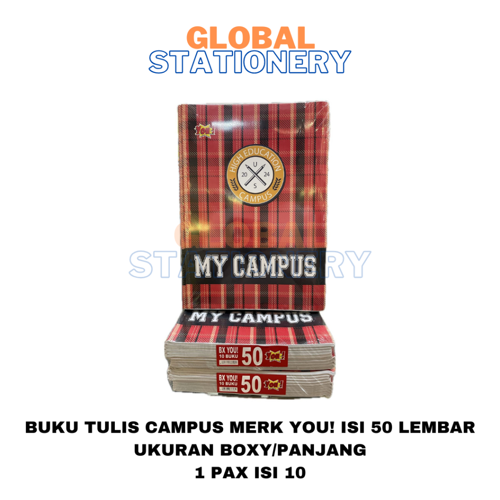 

Buku Tulis Bergaris Sekolah Merk YOU ! by Kiky BOXY Panjang Motif Campus 50 Lembar 1 pax isi 10