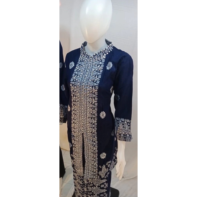 Setelan Batik Couple Pasangan Keluarga Baju Kondangan Modern Songket Palembang Tunik Rok Mewah Navy