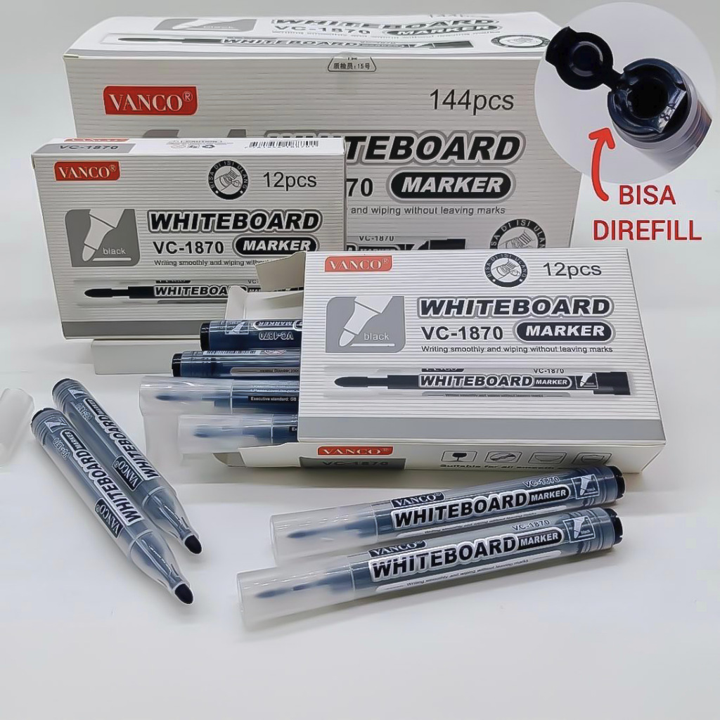 

1 LSN / 12 Pcs Spidol Vanco VC-1870 Hitam (Whiteboard, Bisa Refill)