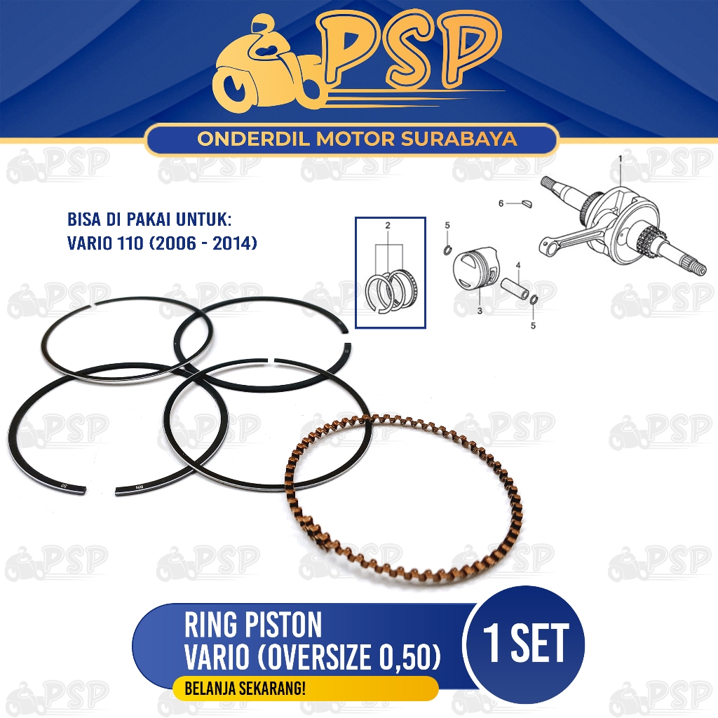 Ring Piston Vario (Oversize 0.50) - Ring Cincin Seher Seker Diameter 0,50 Honda Vario 110 Karbu KVB