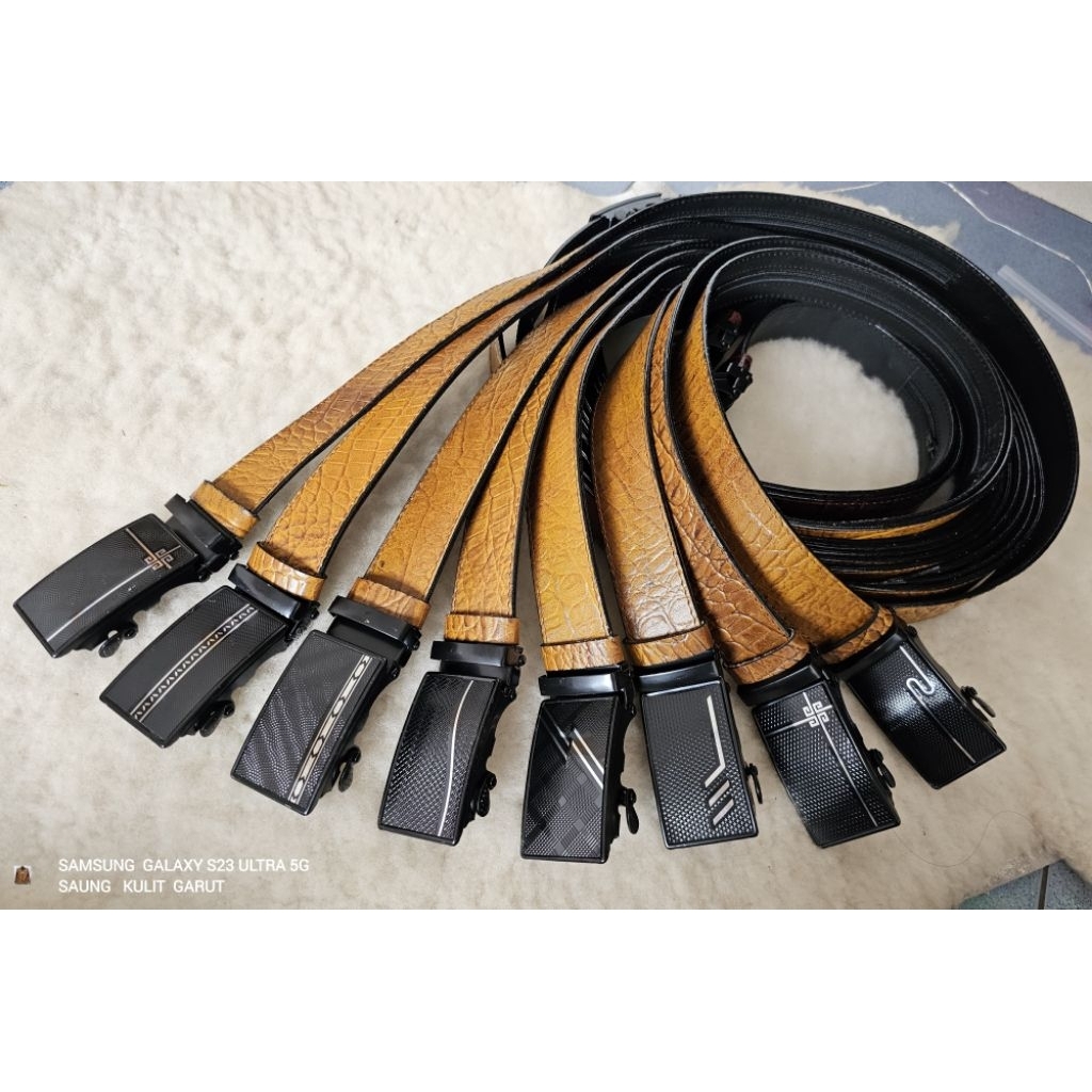 Sabuk Pria bahan kulit sapi asli Garut,motif cetak buaya Tan kuning