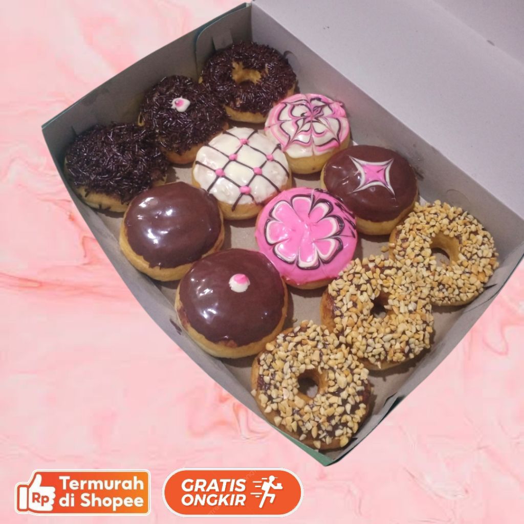 

Donat medium 1lusin per box isi 12pcs varian rasa bisa request