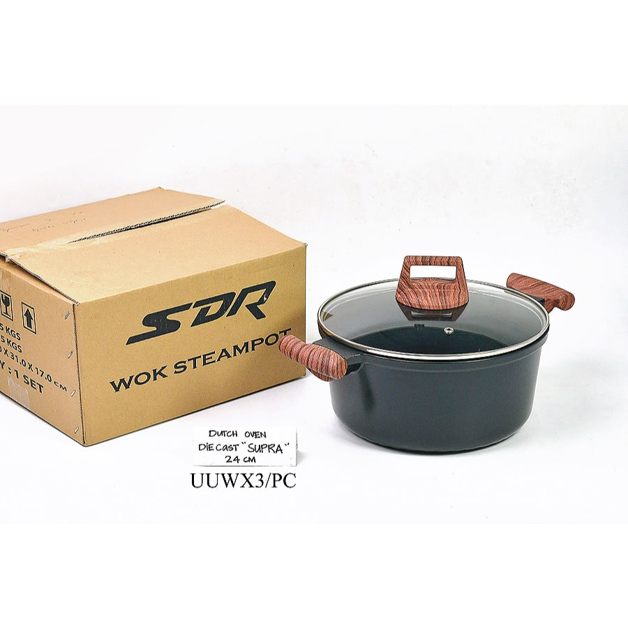 Panci Granit Casserole Serbaguna Non Stick Dengan Tutup Kaca 24 Cm