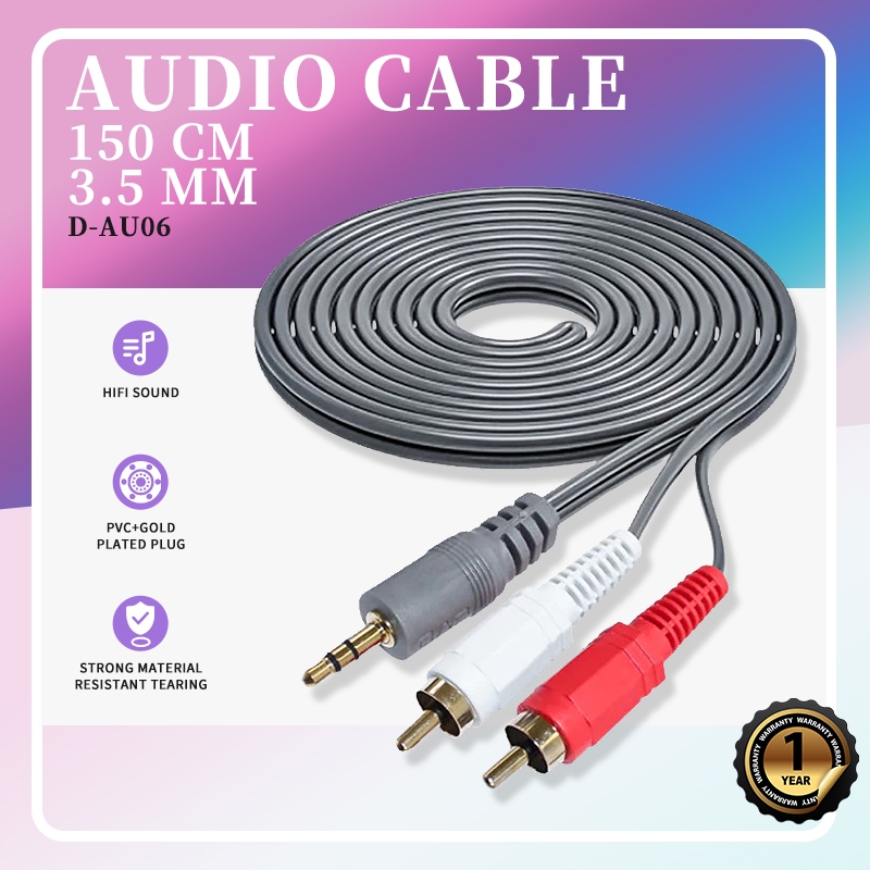DAP D-AU06 Cable Audio Aux Jack 3.5mm to 2 RCA Length 150cm Mobile phone computer audio connection c