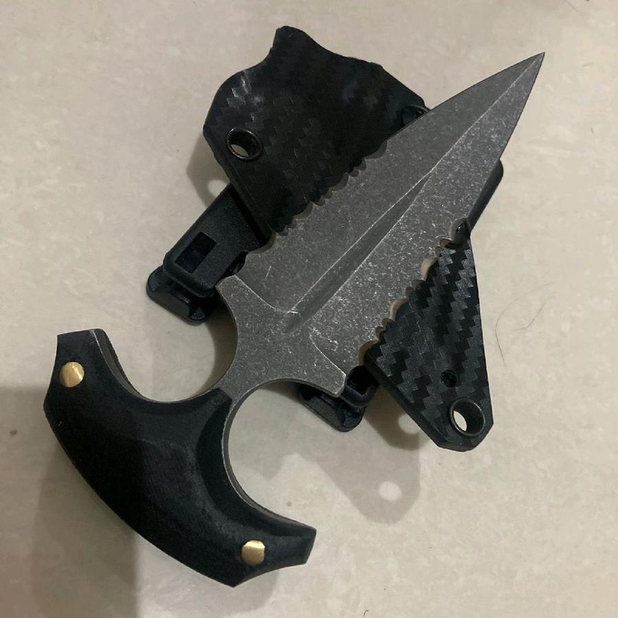 Push Dagger: half serrated double edge, stonewashed, d2, kydext sheath w/ clip, by Teja