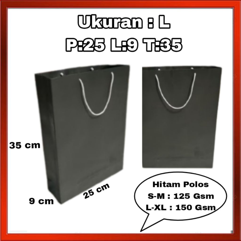 

HARGA GROSIR Tas BERKUALITAS PAPERBAG HITAM polos 25x9x35 cm Souvenir,Seminar,Taskado,Ulangtahun,Goodiebag