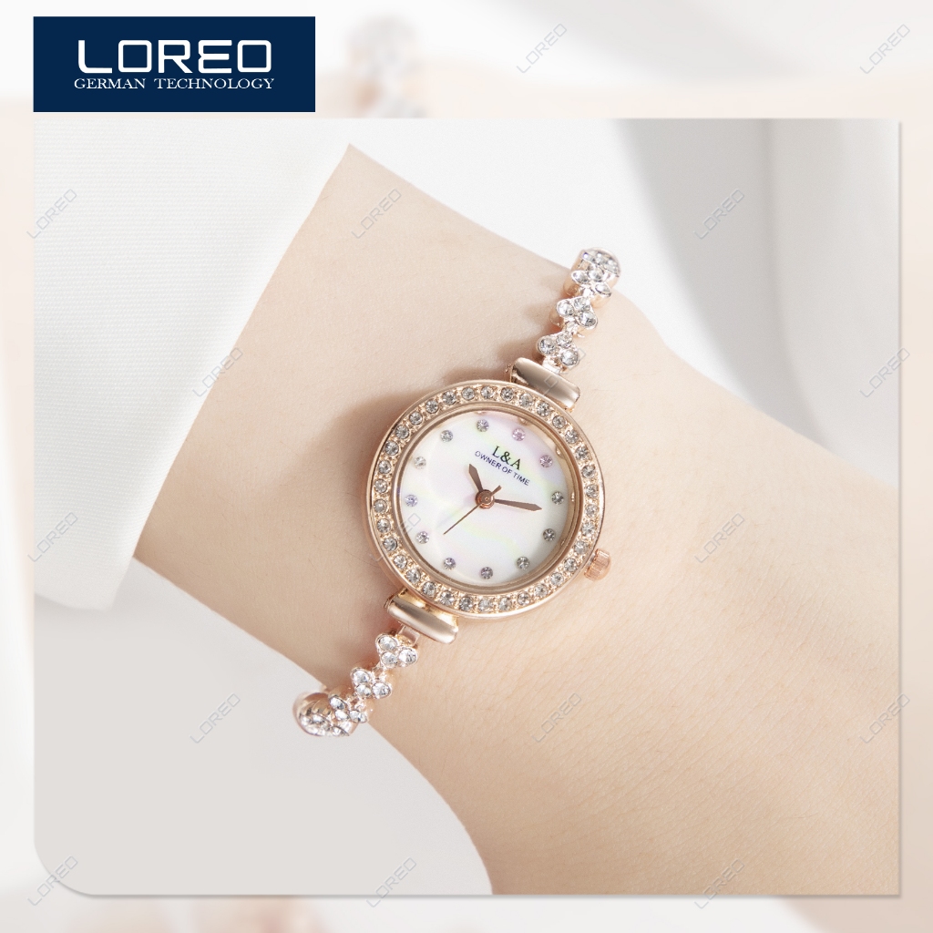 Loreo - Jam Tangan Serut Adjustable Aksen Diamond . Jam Tangan Wanita Kecil