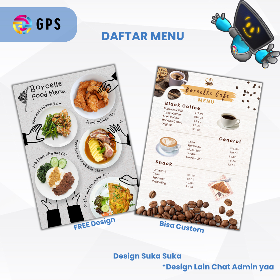 

GVIBES - CUSTOM Cetak Daftar Menu Makanan Minuman Cafe Custom A3 A4